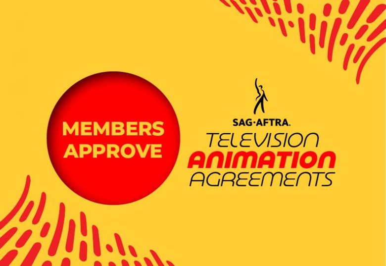 Yellow and red SAG-AFTRA graphic announcing TV animation agreements