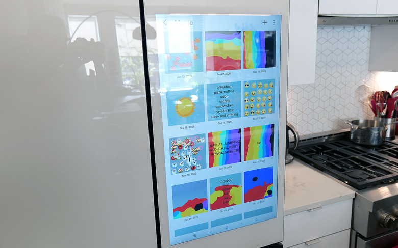 The fridge's 32-inch display can be used to write memos or draw, along with a ton of other functions.