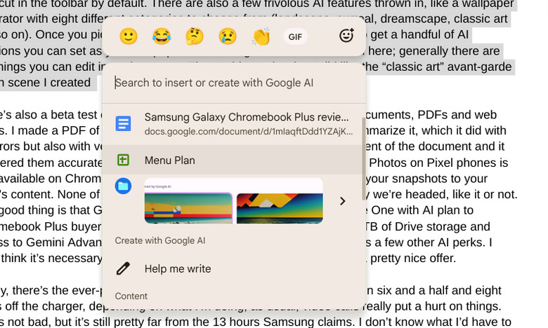 The new Quick Insert menu in ChromeOS.