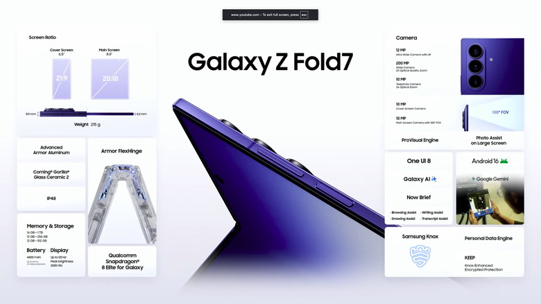 Samsung Galaxy Z Fold 7 information sheet
