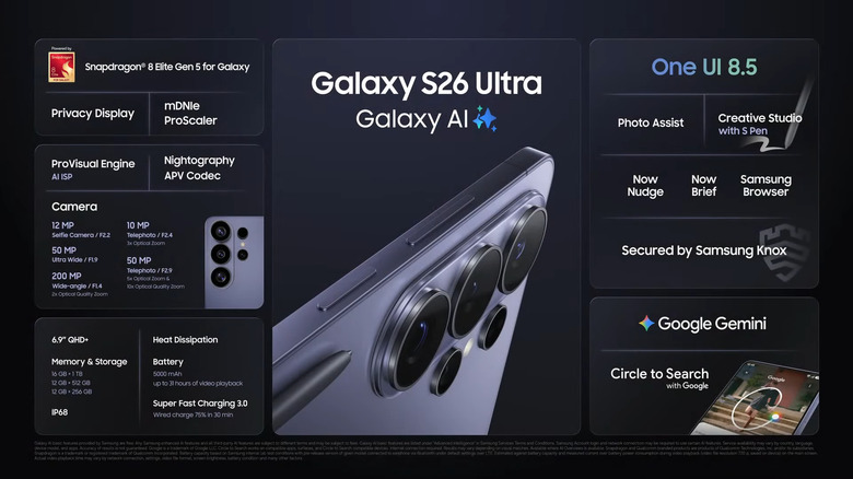 Here are the Galaxy S26 Ultra specs.