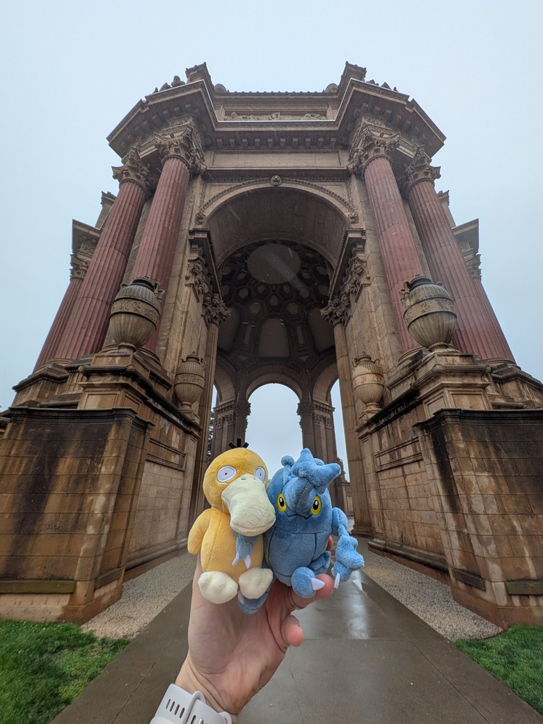 Two visitors at the Palace of Fine Arts