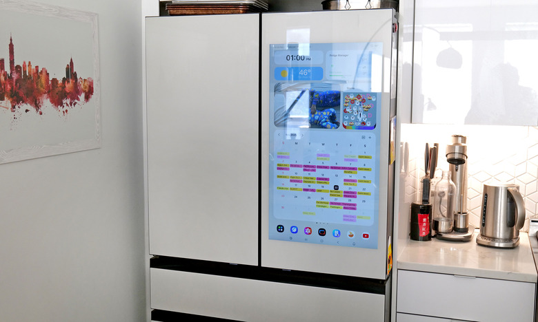 Samsung's Beverage Center is hidden behind a thin panel on the left so the water dispenser doesn't become an eyesore.