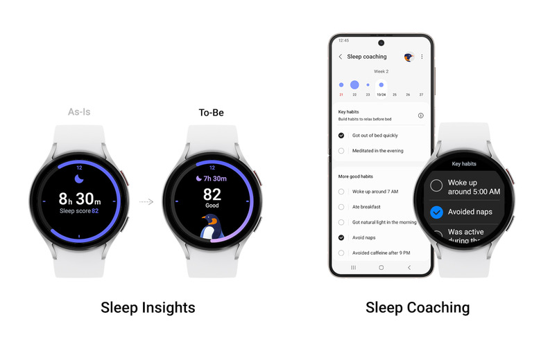 A product photo showing the new sleep features on the Samsung One UI 5 Watch.