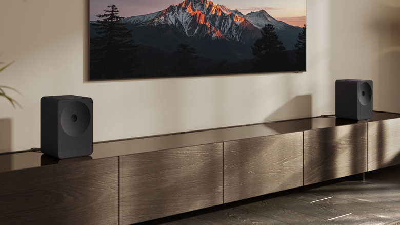 Two Music Studio 7 speakers being used with a TV