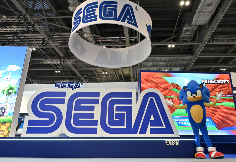 LONDON, ENGLAND - OCTOBER 04: Sonic The Hedgehog poses at the SEGA stand during the Brand Licensing Europe at ExCel on October 04, 2023 in London, England. Brand Licensing Europe (BLE) event is dedicated to licensing and brand extension, bringing together retailers, licensees and manufacturers for three days of deal-making, networking and trend spotting. (Photo by John Keeble/Getty Images)