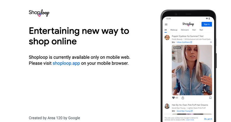 A screenshot of the Shoploop homepage.
