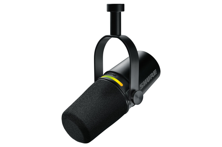 Shure MV7+ USB-C and XLR microphone on a white background.