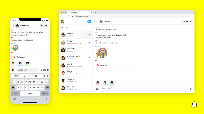 Snapchat for Web supports messaging and calling.