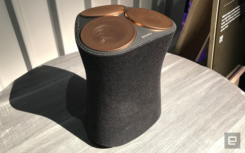 A 360 Reality Audio prototype speaker at CES 2019