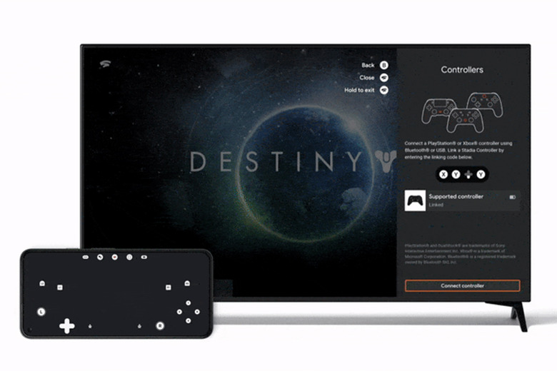 Google Stadia on TV using phone as gamepad