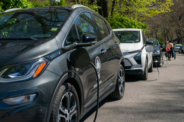 Electric New York City Parks Department vehicles are seen charging in Central Park in New York City, U.S., April 12, 2023. REUTERS/David Dee Delgado