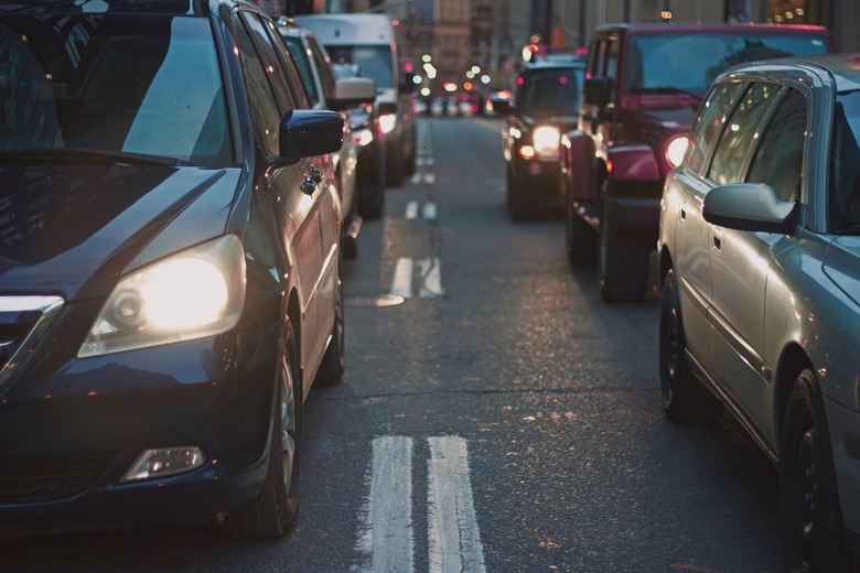 Cars stuck in traffic.