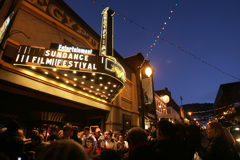 A crowd gathers outside a screening of the Canadian film 