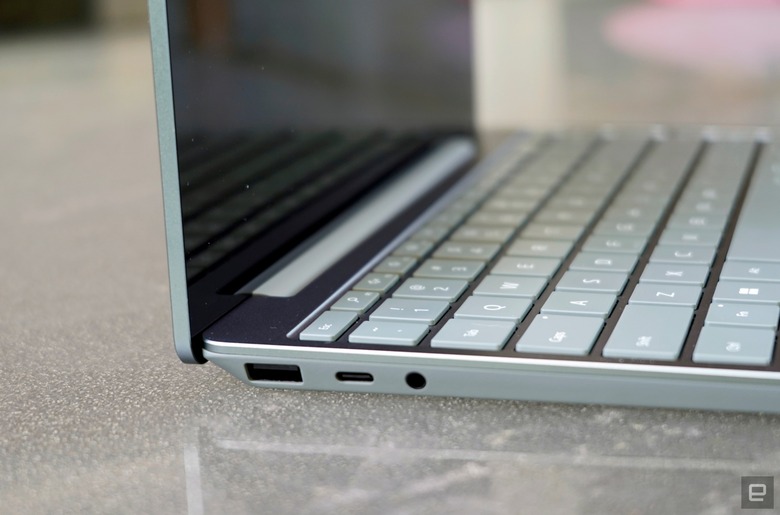 The Surface Laptop Go 3's USB Type and USB-C ports, alongside the headphone jack.