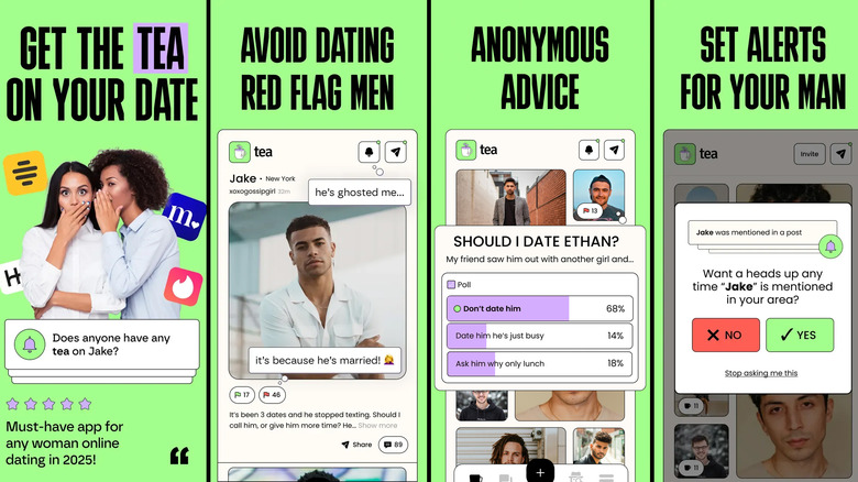 Collage of app store images for the app Tea.