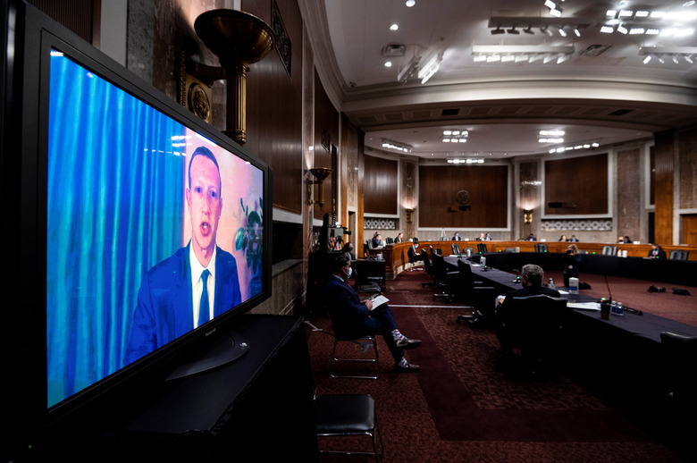 Mark Zuckerberg, Chief Executive Officer of Facebook, testifies remotely during the Senate Judiciary Committee hearing on 