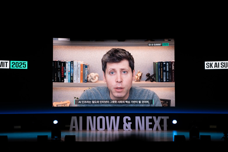 OpenAI CEO Sam Altman delivers a speech with video at the SK AI Summit 2025 at COEX in Seoul, South Korea on November 3, 2025