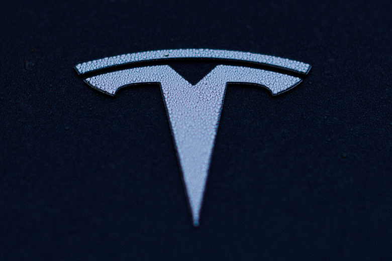 A Tesla logo is shown on a Model 3 vehicle in Encinitas, California, U.S.,October 20, 2023.     REUTERS/Mike Blake