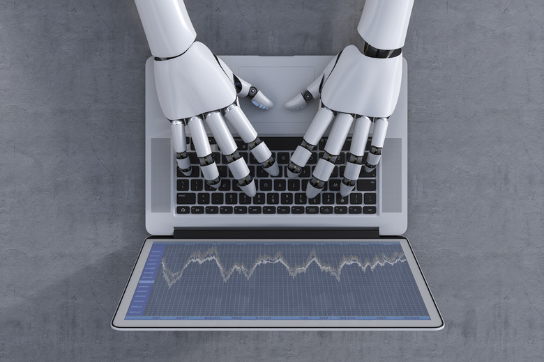 3D Rendering, Robot and laptop, stock exchange trading