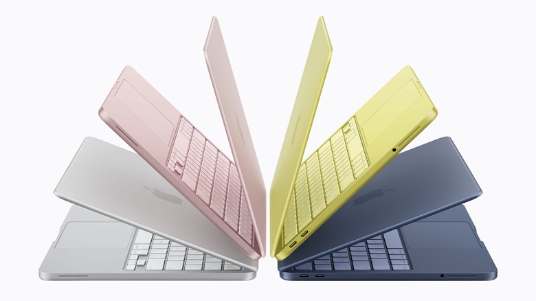 MacBook Neo in silver, blush, citrus and indigo