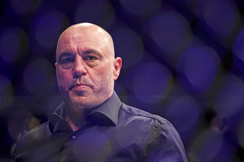 JACKSONVILLE, FLORIDA - APRIL 09: Joe Rogan looks on during the UFC 273 event at VyStar Veterans Memorial Arena on April 09, 2022 in Jacksonville, Florida. 