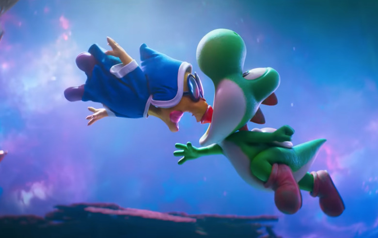 A Yoshi eating up a koopa.