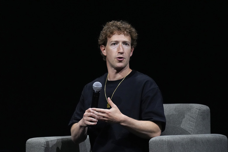 Mark Zuckerberg, chief executive officer of Meta, makes a point during an appearance at SIGGRAPH 2024, the premier conference on computer graphics and interactive techniques, Monday, July 29, 2024, in the Colorado Convention Center in downtown Denver. (AP Photo/David Zalubowski)