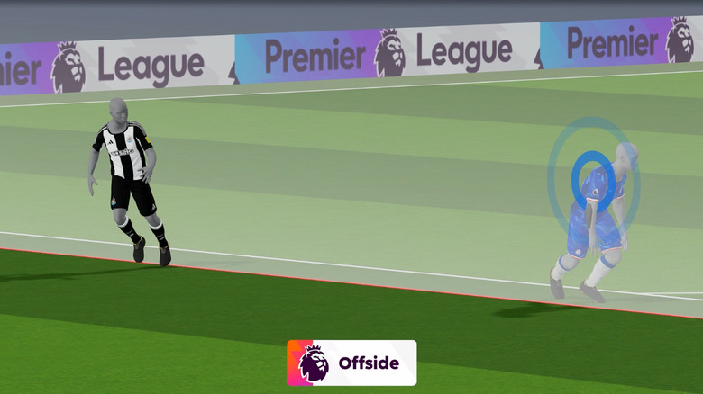 This SAOT decision visual shows the attacker's right arm crossing the offside line.