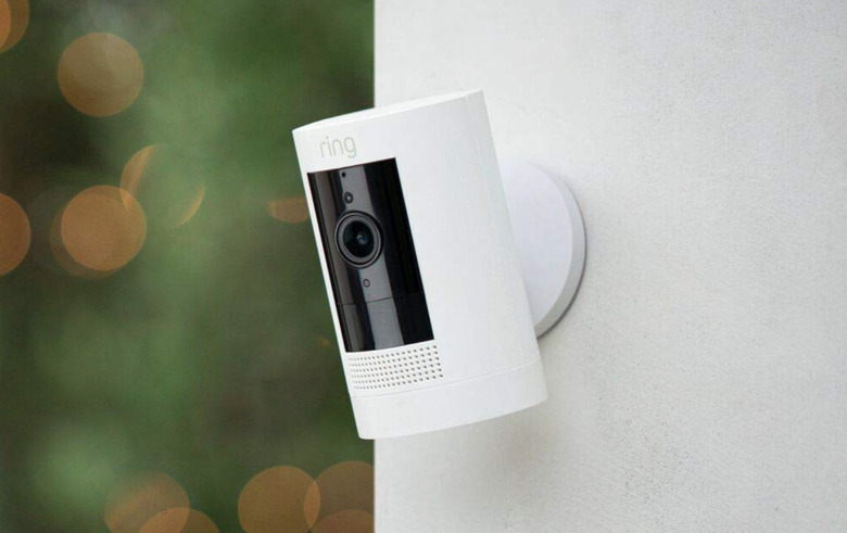 A camera mounted to a wall.