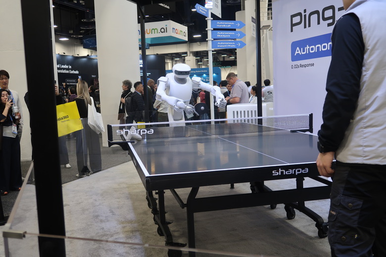 Sharpa's humanoid robot is seen playing ping-pong.