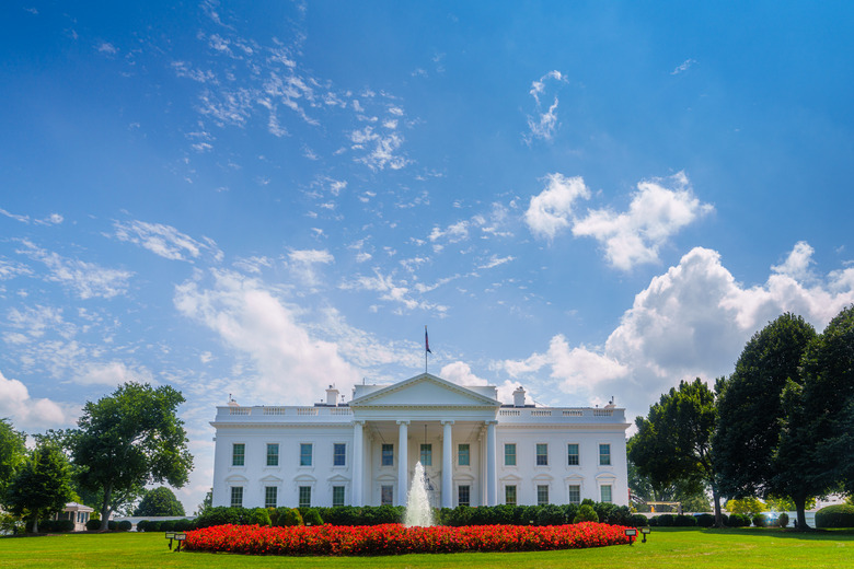 WASHINGTON, DC - AUGUST 18: Clouds form over the top of the north entrance to the White House on August 18, 2024, in Washington, DC. The White House is the official residence and office of the President of the United States. (Photo by J. David Ake/Getty Images)