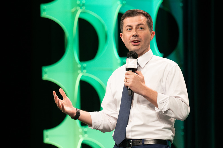 AUSTIN, TEXAS - MARCH 16: United States Secretary of Transportation Pete Buttigieg delivers the session 'Secretary Pete Buttigieg' during the 2022 SXSW Conference and Festivals at the Austin Convention Center on March 16, 2022 in Austin, Texas. (Photo by Jim Bennett/WireImage)