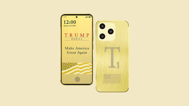 The gold T1 smartphone from Trump Mobile