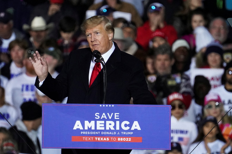 Former U.S. President Donald Trump speaks during a rally, in Conroe, Texas, U.S., January 29, 2022. REUTERS/Go Nakamura?