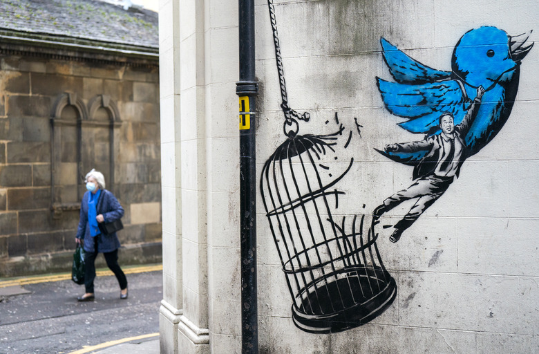 New street art by 'Rebel Bear' that features Elon Musk and references his recent take-over of social media platform Twitter which has appeared in Edinburgh city centre. Picture date: Monday January 9, 2023. (Photo by Jane Barlow/PA Images via Getty Images)