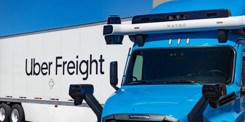Uber Freight logo on a truck using Waymo Driver self-driving technology
