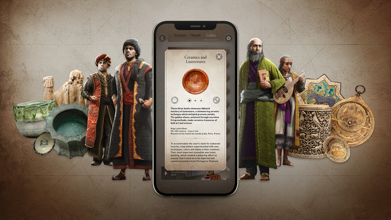 A screenshot and illustrations of the Discovery Tour App: Medievil Baghdad showing a codex entry.