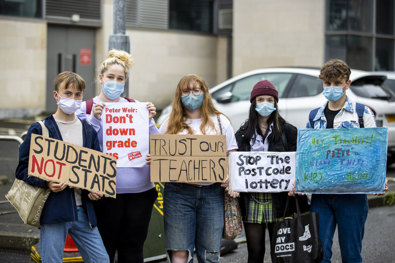Students protesting the algorithm-generated exam results.