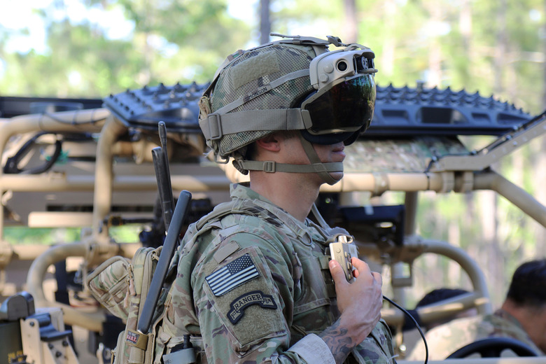US Army soldier using Microsoft HoloLens headset prototype