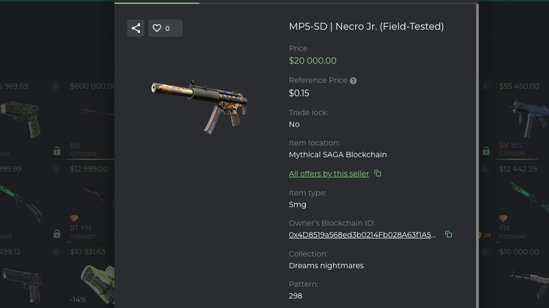 A CS2 gun skin listed for $20,000 on DMarket