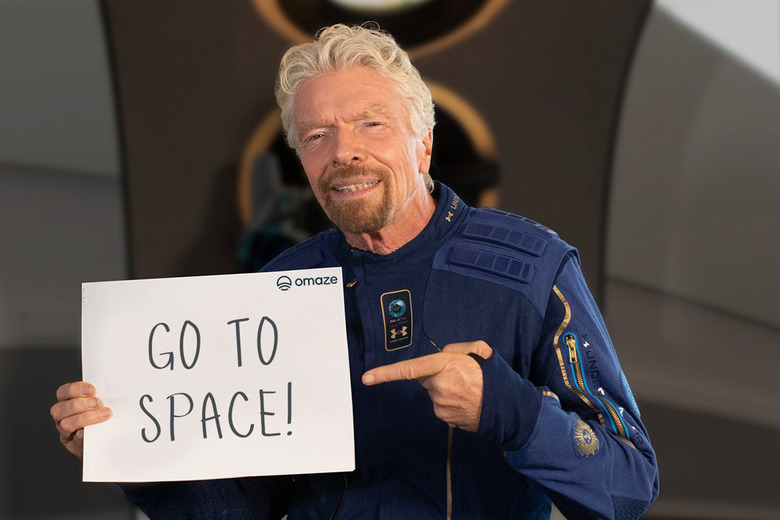 Richard Branson advertising the Virgin Galactic space trip sweepstakes from Omaze