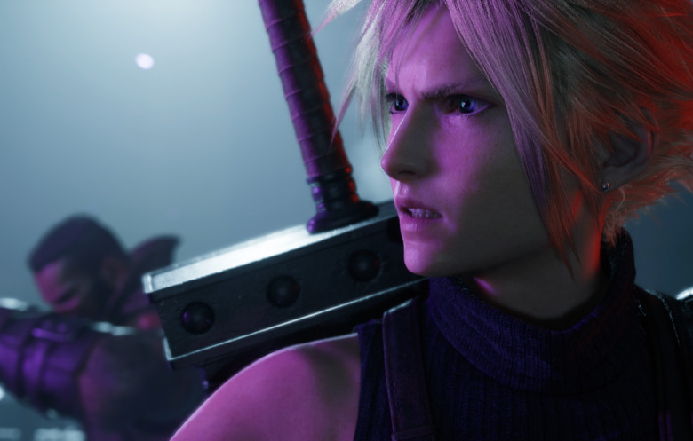 A screenshot of the upcoming Final Fantasy VII Remake: Rebirth showing the character Cloud in foreground. 