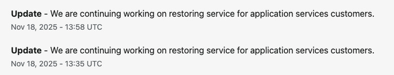 The latest Cloudflare status updates.