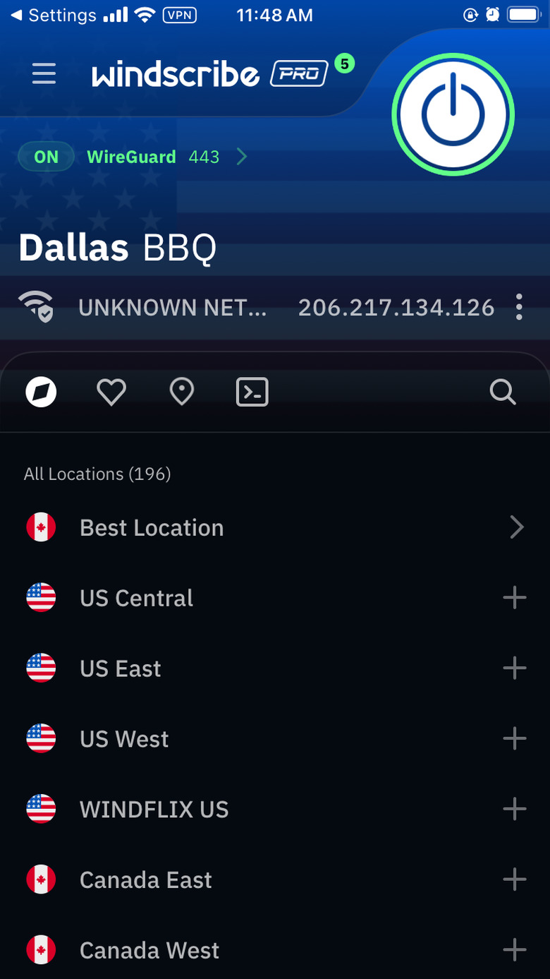 Windscribe's iOS app.