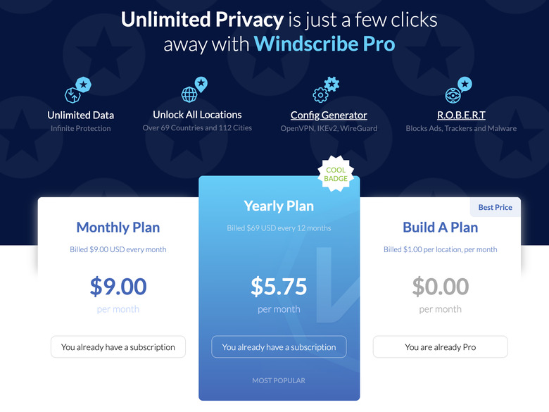 The cost of Windscribe Pro at publication time.