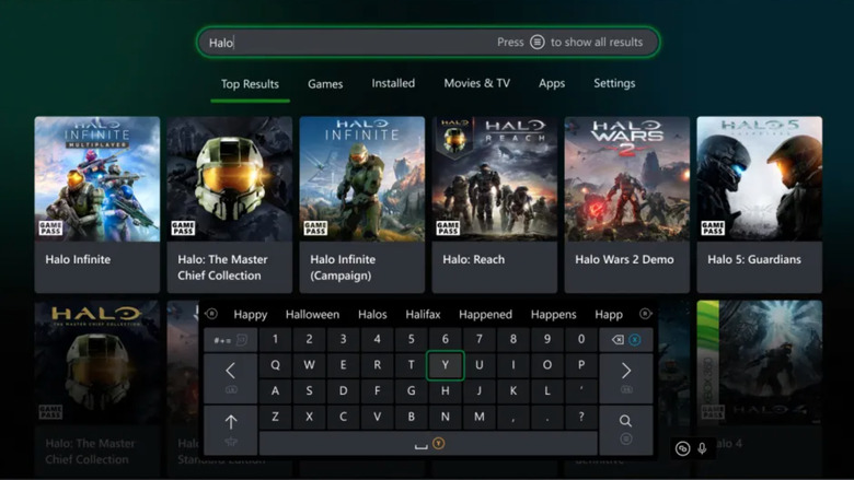 Xbox search menu.