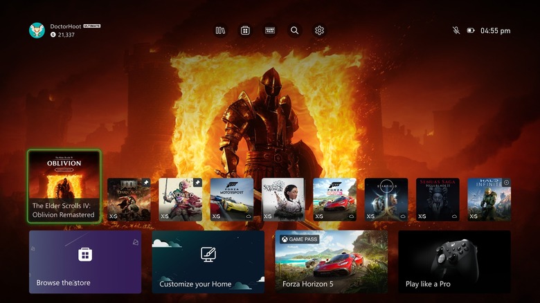A view of an Xbox homescreen with three pinned games.