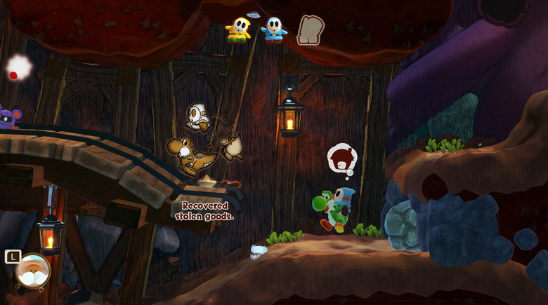 Instead of fighting, sometimes Yoshi just needs to help out Shy Guys by flicking them on his back and bringing them back home.