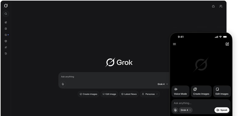 xAI's Grok available on web and smartphone apps.